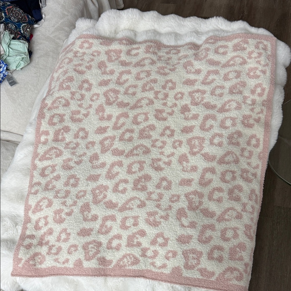 Barefoot Dreams Pink and White Leopard kids Blanket